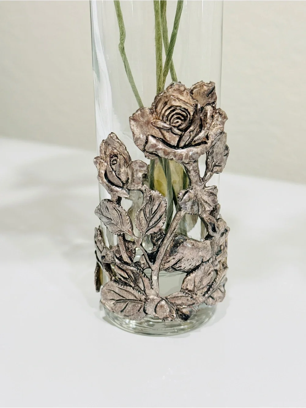 1995 Arthur Court Bunny & Roses Bud Vase Cast Aluminum with Faux Burgundy Stems